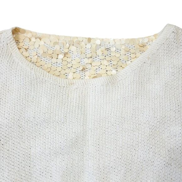 Vintage DKNY 1990s Cotton Paillette Sequined Crop Top in Ivory Size Medium - Picture 8 of 16
